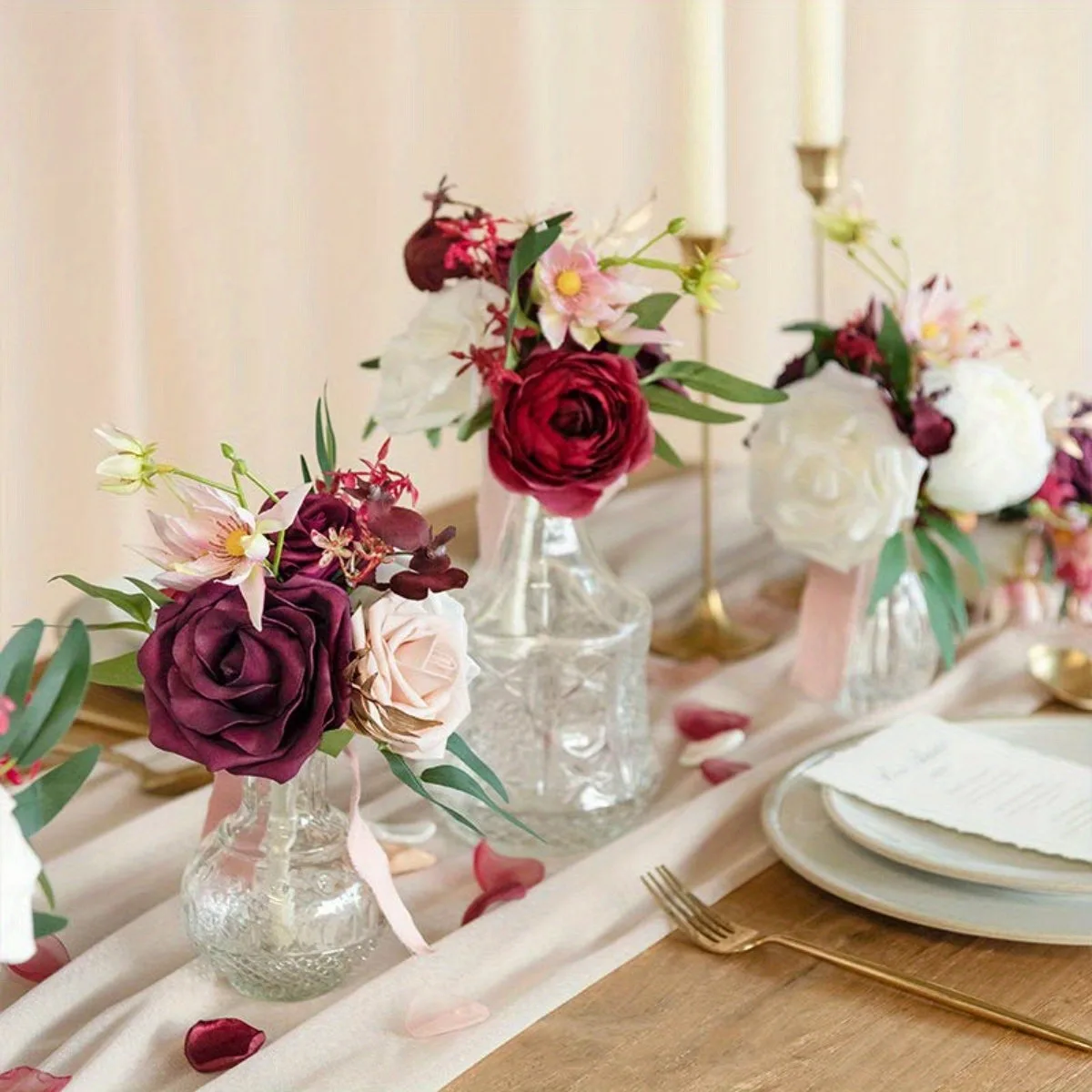 

4 件套 Mini Wedding Flowers 5.9Inch Bridesmaid Bouquets Wedding Table Centerpieces Small Floral Centerpieces Bouquets for