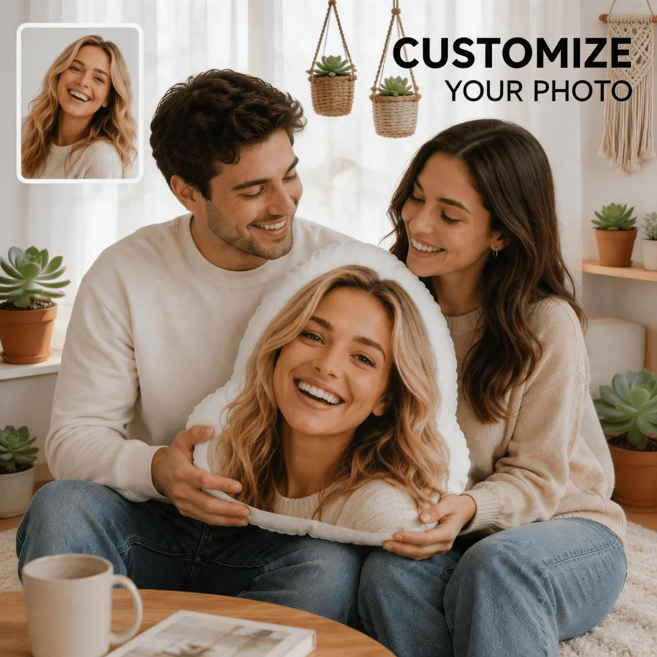 Custom Personalized Photo Face Pillow, Smiling Blonde Woman Custom Shaped Decorative Cushion, 70cm Home Decor Accent Pillow for
