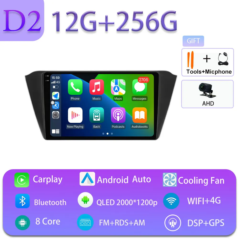 Android 16 Carplay Auto voor Skoda Fabia 3 III 2015-2019 GPS Navigatie DSP Autoradio Multimedia Videospeler Stereo WIFI BT