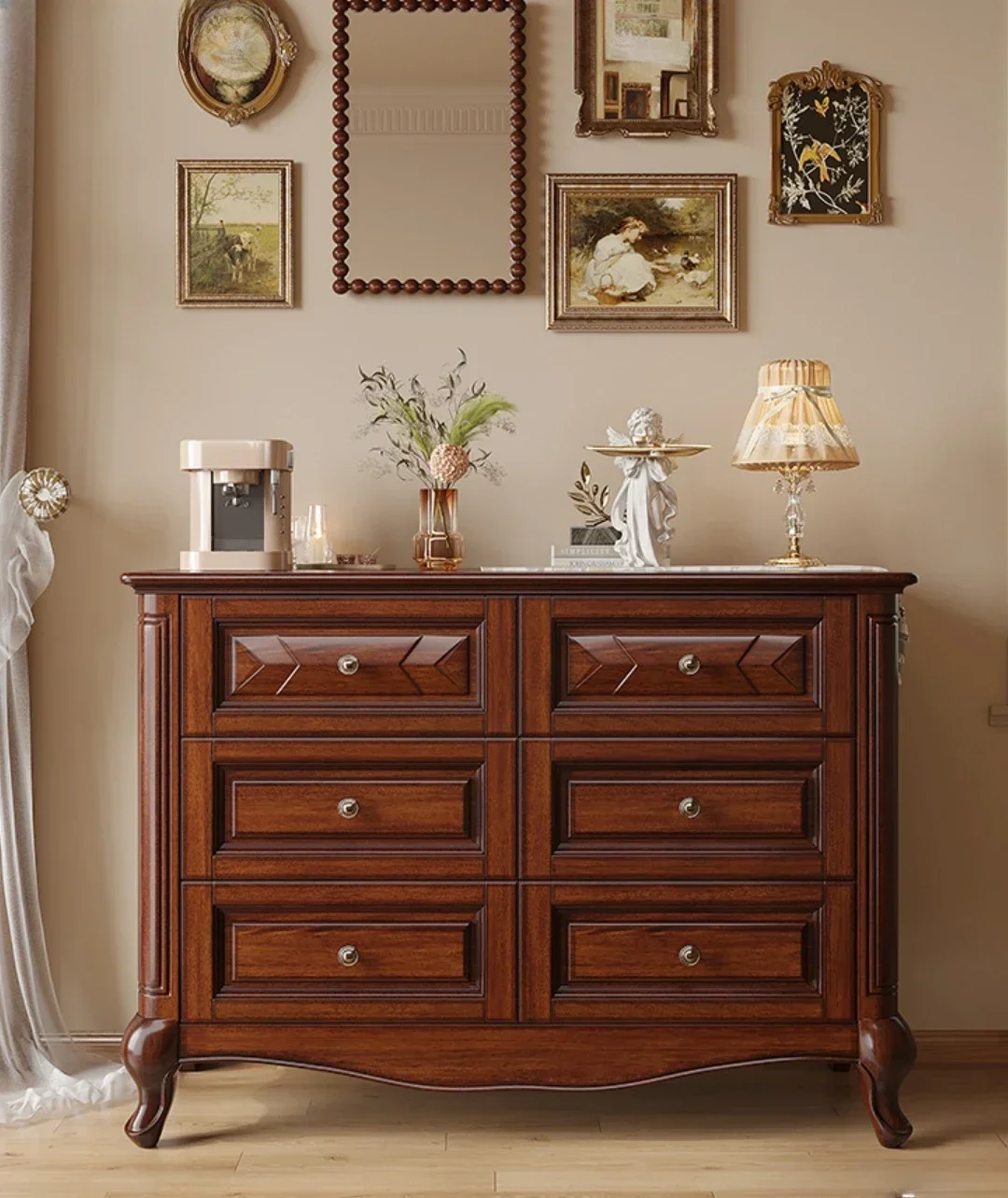 

Ретро деревенская спальня, шесть шкафов, бытовая гостиная, роскошные простые шкафчики для хранения вещей.