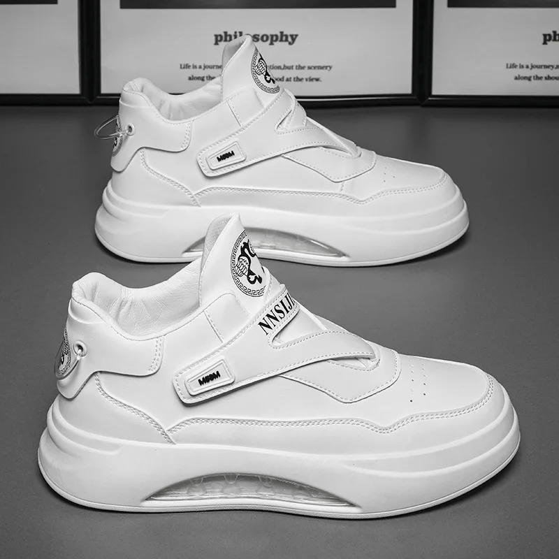 Men's Shoes 2025 Spring and Autumn New Style Men's White Shoes Thick Bottom High Top Inner Height Increasing Board Shoes Trend