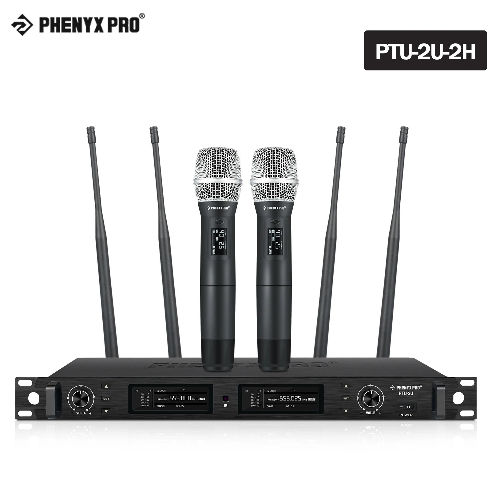 Professional Wireless Microphone 2Channels True Diversity Dual Wireless Microphone System Phenyx Pro for Church Stage (PTU-2U)