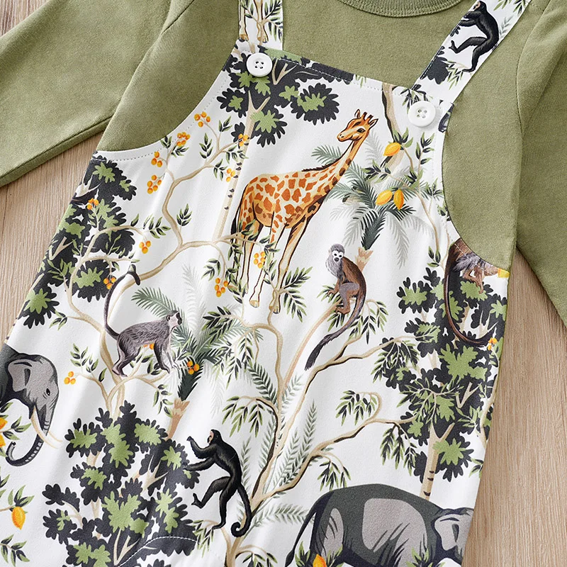 Newborn Clothes Forest Animal Print Casual Comfortable Soft 0-18 Boys And Girls Spring And Autumn Long Sleeved Baby Jumpsuit