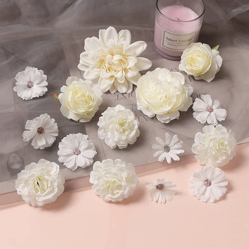 White Series Rose Artificial Flowers Silk Fake Flowers for Home Decor Wedding Decoration DIY Wreath Gift Accessories Ornaments