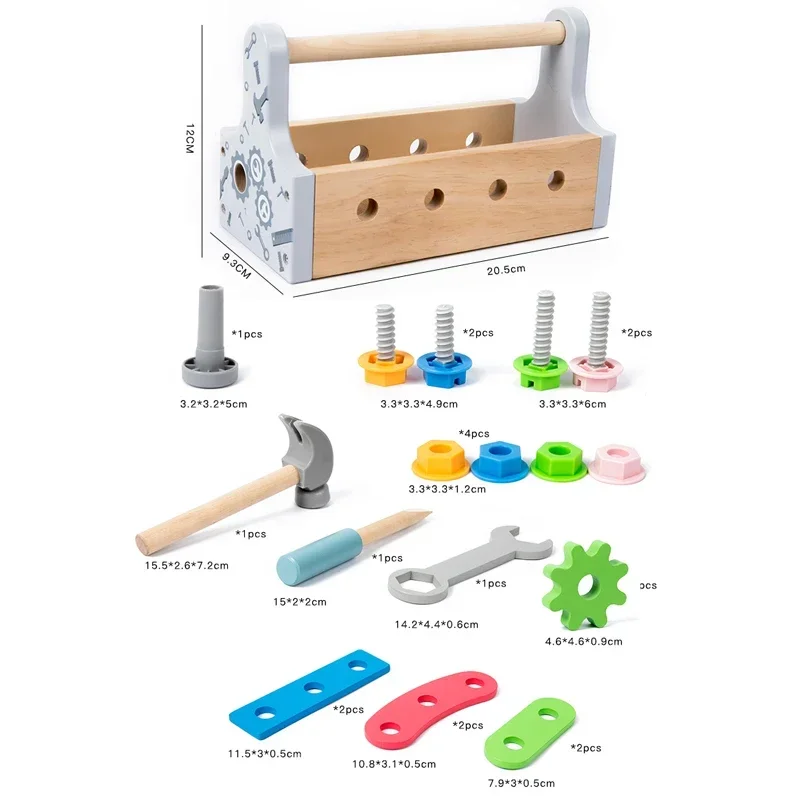 Kids Wooden Tool Box Toy Pretend Game Puzzle Disassembly Set Simulation Multifunctional Repair Carpenter Boy Gift