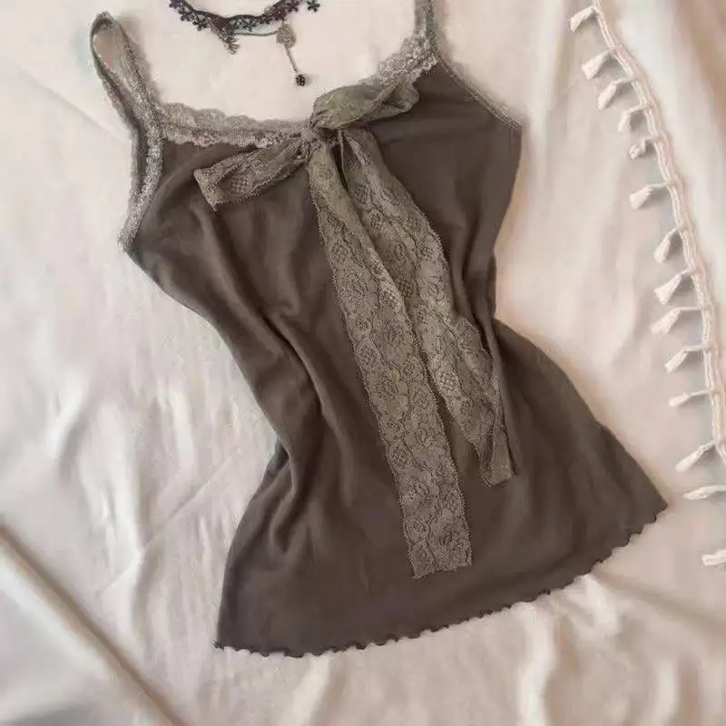 Summer Slim Fit Halter Blouse Women Floral Print Lace Spliced Backless Tank Top Korean Chic Sweet Daily