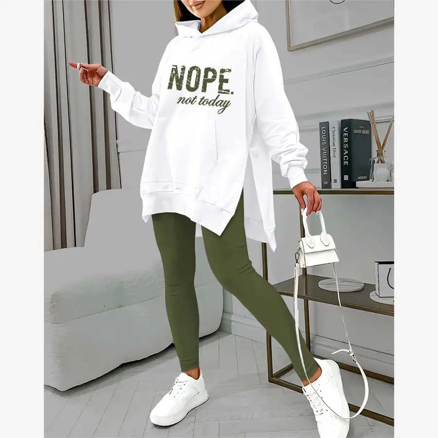 

Женский повседневный комплект из двух предметов, толстовка с разрезом, верхние брюки, ансамбль, модная полиэфирная ткань, осенняя коллекция