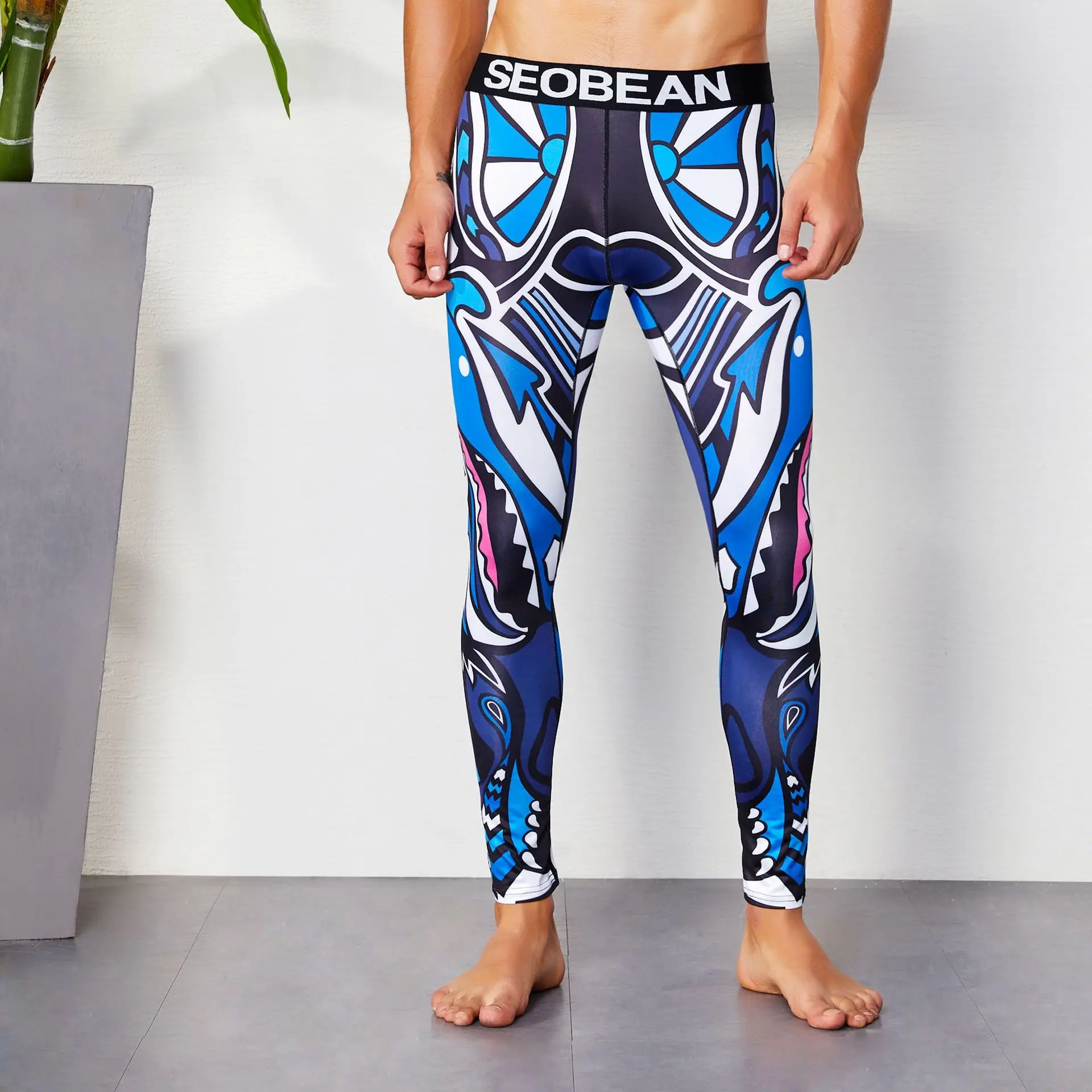 Fashion Print Men Thermal Underwear, Winter Warm Long Johns, Casual Male Bottoming Pants