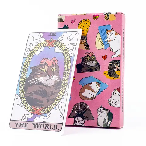 Bilashmart Cat Meme Tarot Deck Funny Witchy Cat Kawaii Uwu 22 Major Arcana - Perfect for Family Gathering Divination Board Game 10.3*6CM