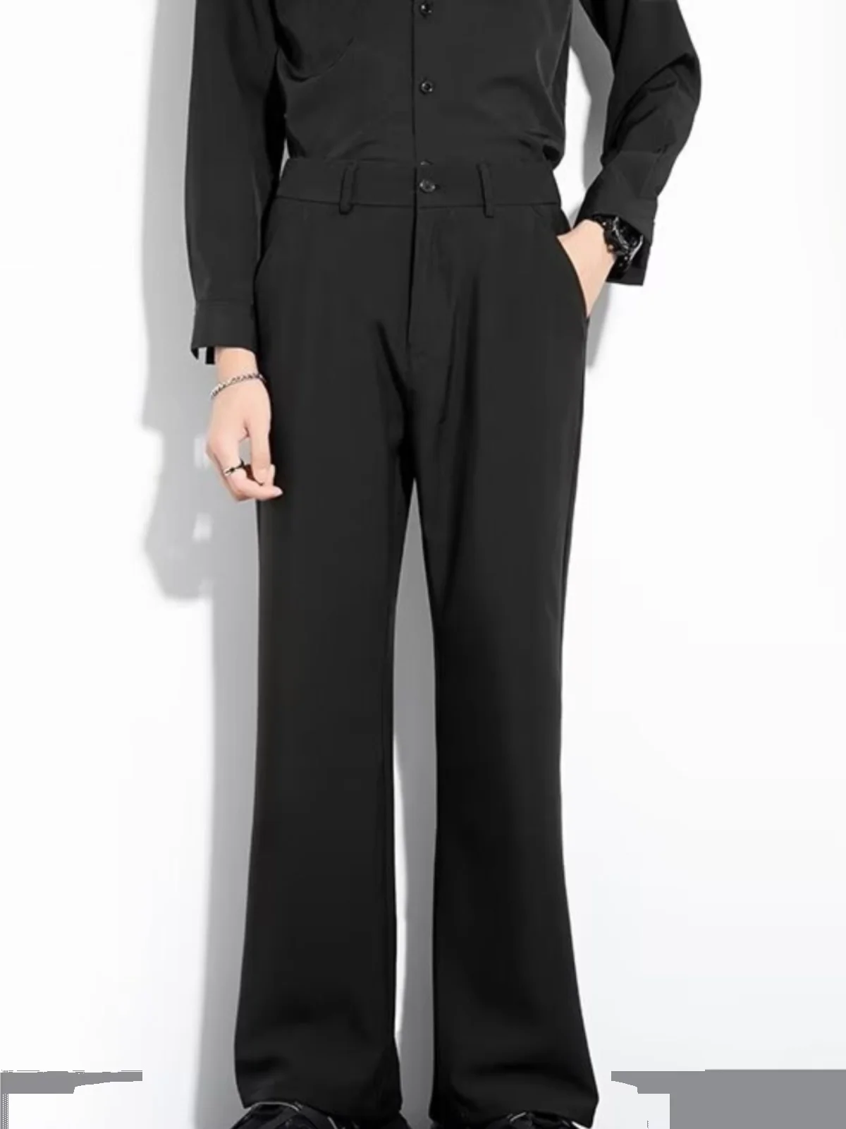 

Мужские летние тонкие широкие повседневные брюки свободного прямого кроя, модные брендовые брюки премиум-класса с эффектом драпировки, длинные в пол