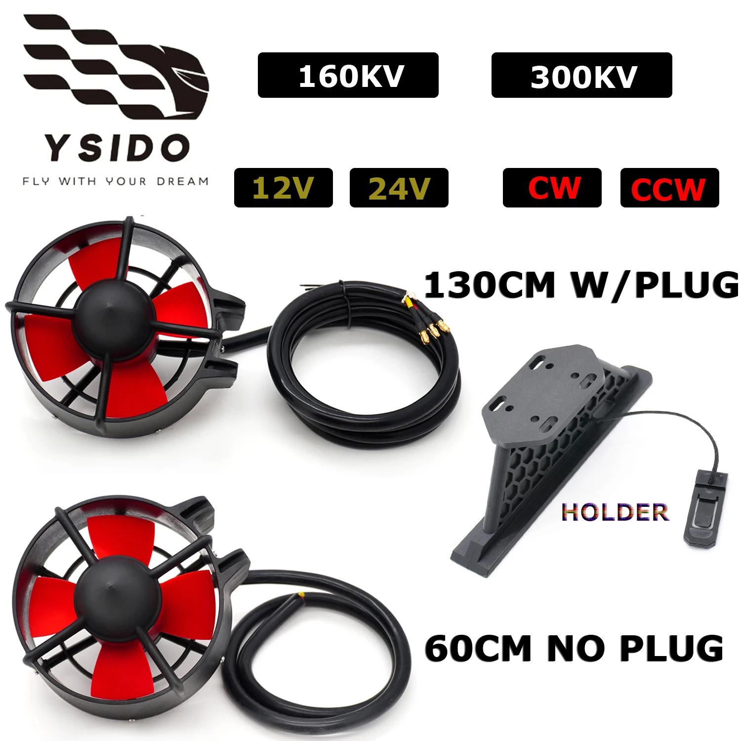 RC Underwater Thruster 12-24V 500W 6.2KG Thrust 160KV 300KV Brushless Motor with Pedestal Holder For Underwater Kayaks Boats