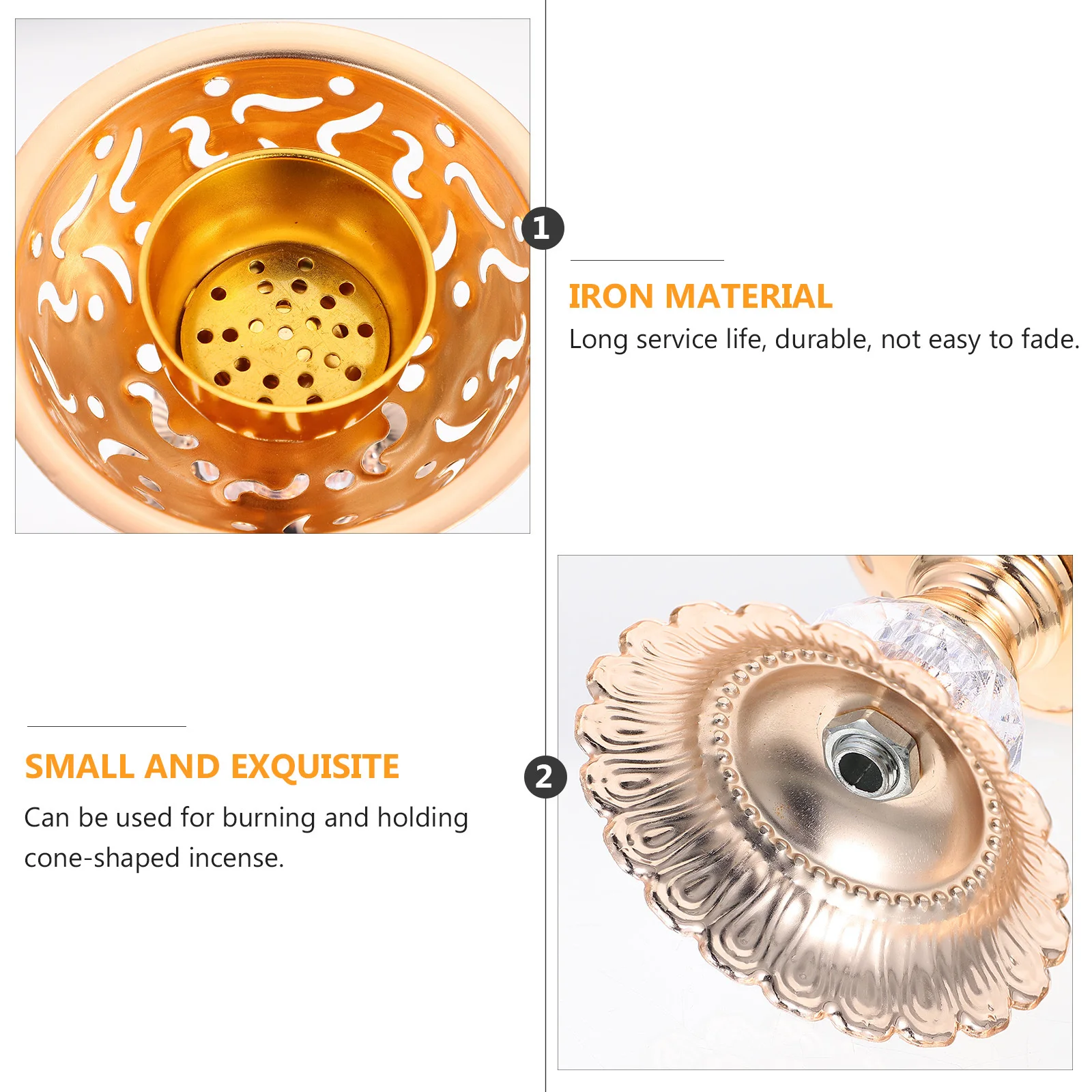 

European Candlestick Incense Burner Desk Crystal Holder Golden Tabletop Decorative Iron Craft Elegant Study Bedroom Yoga