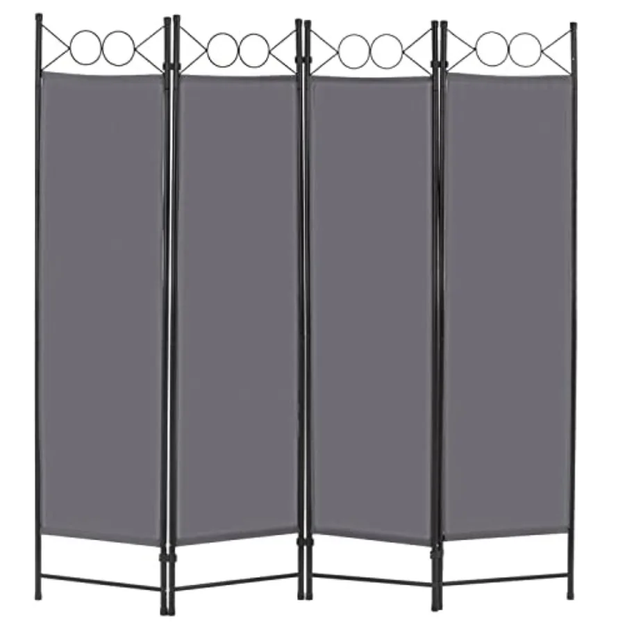 

4 Panel Room Divider 6FT Steel Frame Screen Folding Privacy Divider Freestanding Partition for Home Office Bedroom in Grey with