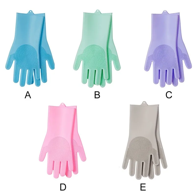 1 par cozinha silicone luvas de limpeza de borracha esponja luva purificador doméstico cozinha limpa ferramentas lavar louça luvas