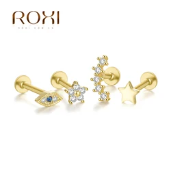 ROXI 1Pairs 여성을위한 간단한 스레드 Labret 스터드 귀걸이 925 스털링 실버 피어싱 귀걸이 쥬얼리 Ins Pendientes Plata 925