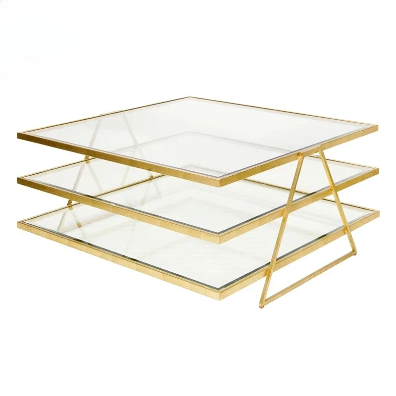 Modern fashion light luxury three-layer stainless steel cof fee ta ble/soft decoration d esign/villa/livi ng r oom