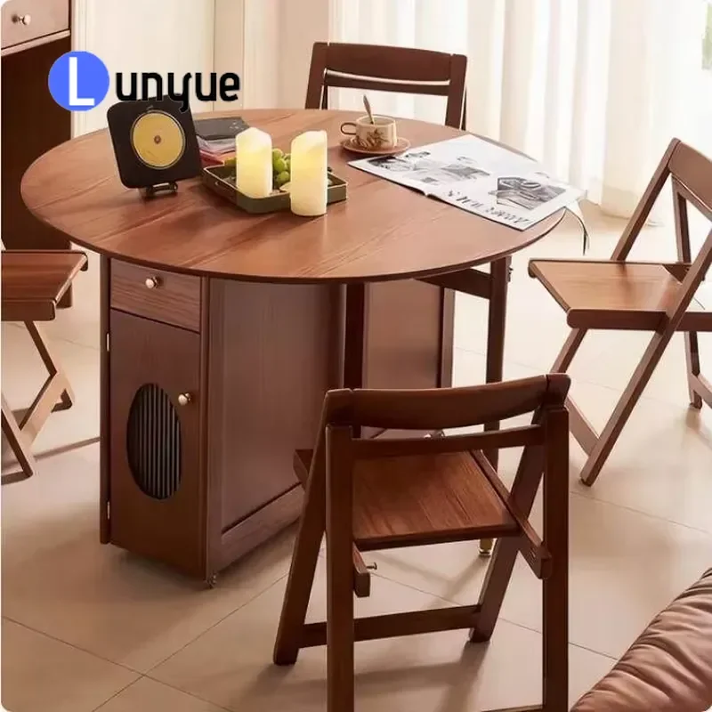 Solid Wood Round Folding Dining Table Set Modern Sturdy Space Saving Design For Hotel Home Kitchen Restaurant Use Durable