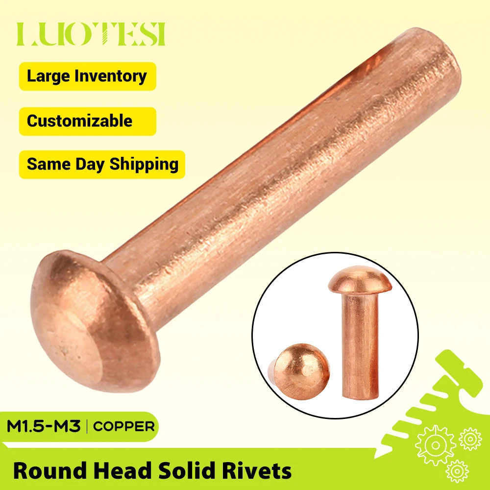 20/50pcs Round Head Solid Rivets Purple Copper M1.5 M2 M2.5 M3 Solid Copper Round Head Rivet Dome Head Hammer Peening Rivets