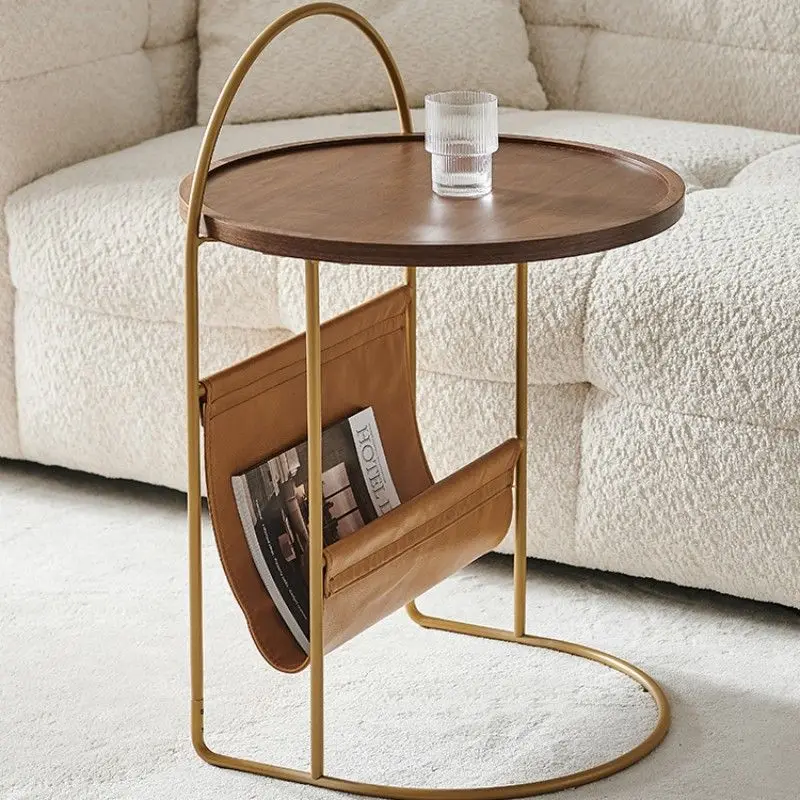 French style living room light luxury side table Golden retro sofa table Artistic Oak Tea Table Small unit storage corner