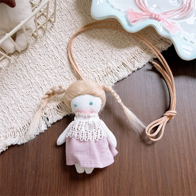 Doll Necklace Fabric Plaid Floral Dress Cute Soft Adorable Lightweight High Quality Pendant for Girls Sweet Daily Party Gift