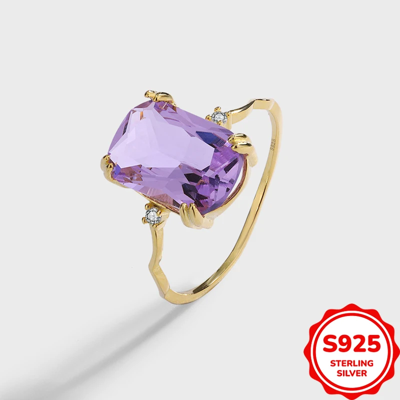 

Fashionable and Versatile Authentic S925 Silver Square Purple Zircon Women's Wedding Ring