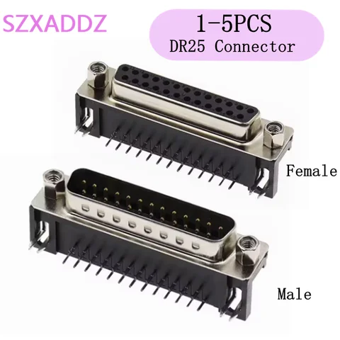 1/5PCS  DR25  Hole/Pin Female/Male Right Angle Welded D-Sub Connector RS232 Serial Port Adapter DB9 9/15/25/37 Pin