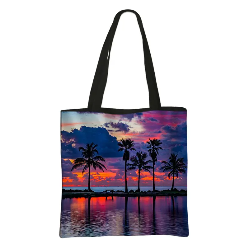 Hawaiian palm Coconut Trees Print Handbag botanics birds Casual Tote Bags Large Capacity Shoulder Bags Reusable Shopping Bag