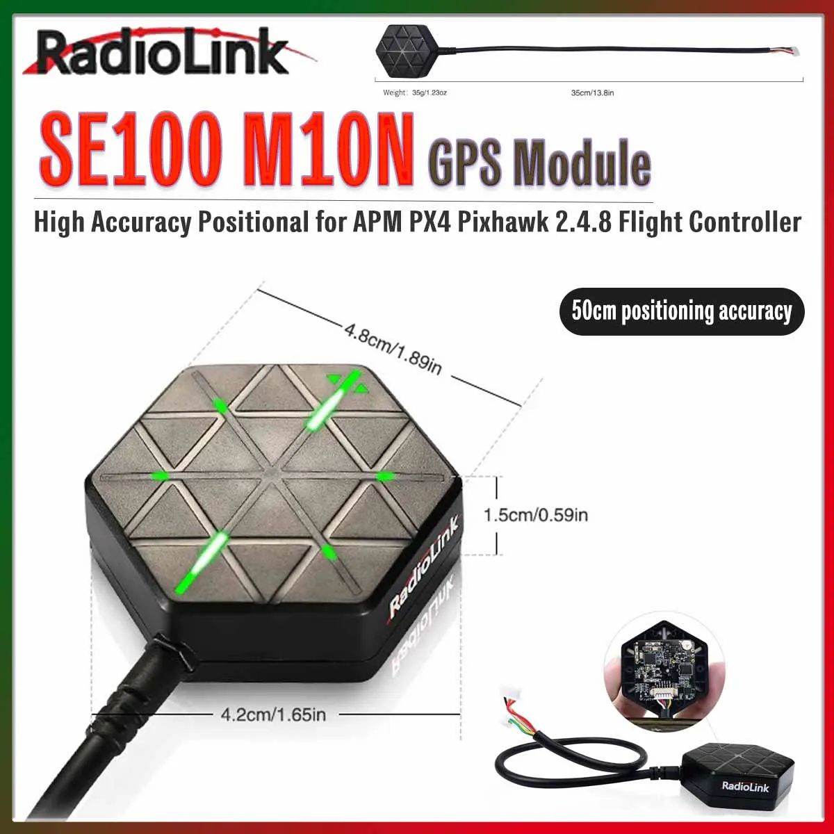 

Модуль Radiolink M10N GPS SE100 GLONASS/BeiDou для высокоточной навигации и определения положения, совместимый с полетными контроллерами APM PX4 Pixhawk 2.4.8