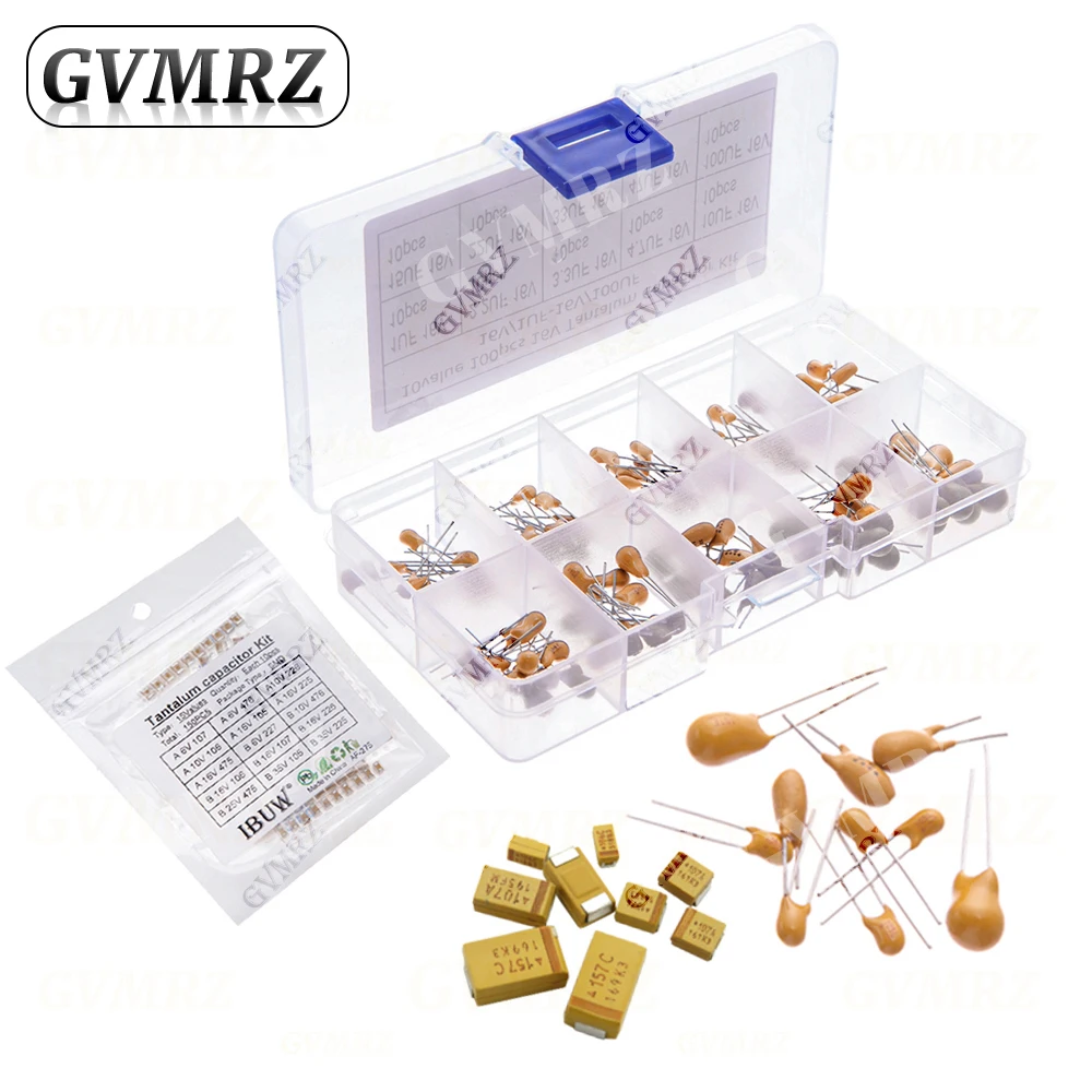 

Комплект танталовых конденсаторов DIP/SMD: 0.1 мкФ, 1 мкФ, 2.2 мкФ, 4.7 мкФ, 10 мкФ, 22 мкФ, 33 мкФ, 47 мкФ, 100 мкФ, 220 мкФ, 330 мкФ