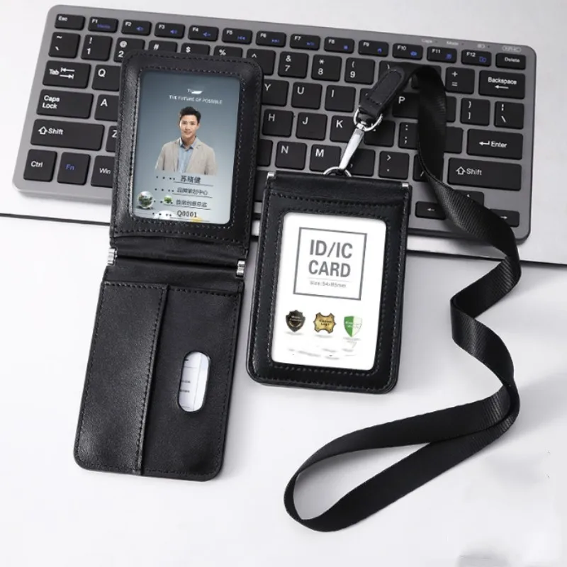 

Premium Leather Double Card Holders Business ID Cases Holder Badge Case Clear Bank Credit Card Clip Luggage Tags Accessories
