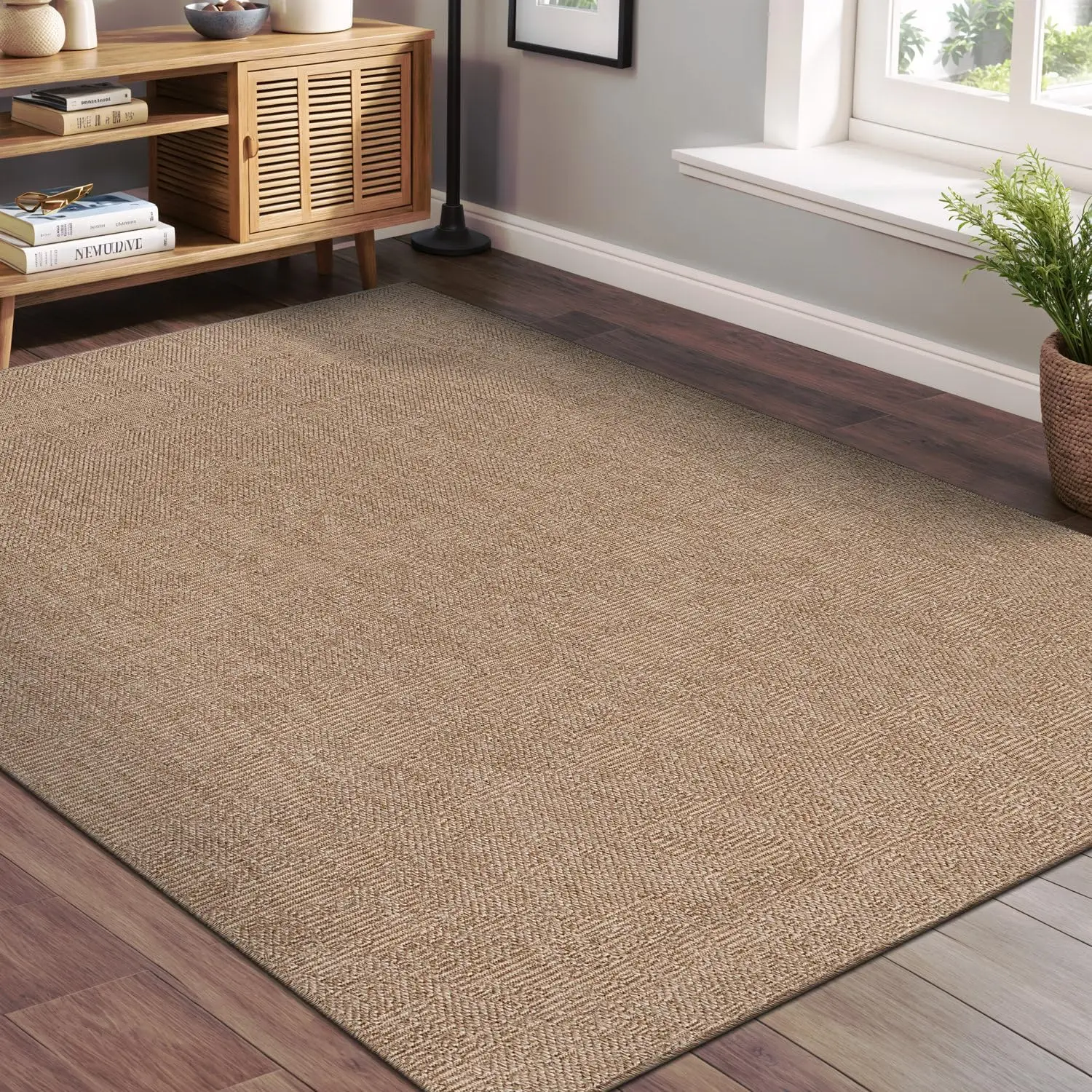 

Easy Jute Natural Rug 4X6 Solid Washable Durable Outdoor Indoor Area Rugs For Living Dining Room Patio Office Stain Resistant