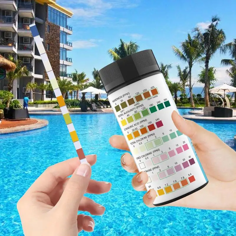 Tiras de Teste de Sal de Piscina Tiras de Teste de Piscina Cloro Livre de ph Alcalino Total 8-way 100 Tiras