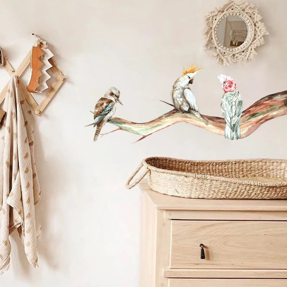 Cartoon Australian Birds Branch Tree Wall Stickers Decals Playroom Bedroom Living Room Home Decor