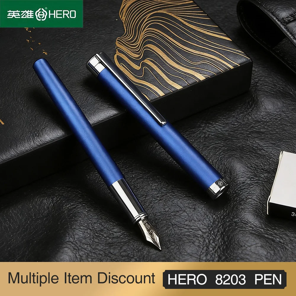 

HERO 8203 Fountain Pen, 0.5mm Stainless Steel Irridium Nib, 4 Colors, Gift Box, Swivel Ink Converter, Slip-Resistant for Writing