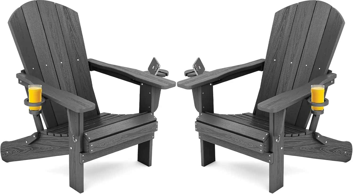 

Складные стулья Adirondack (пара) из HDPE с текстурой под дерево, серые