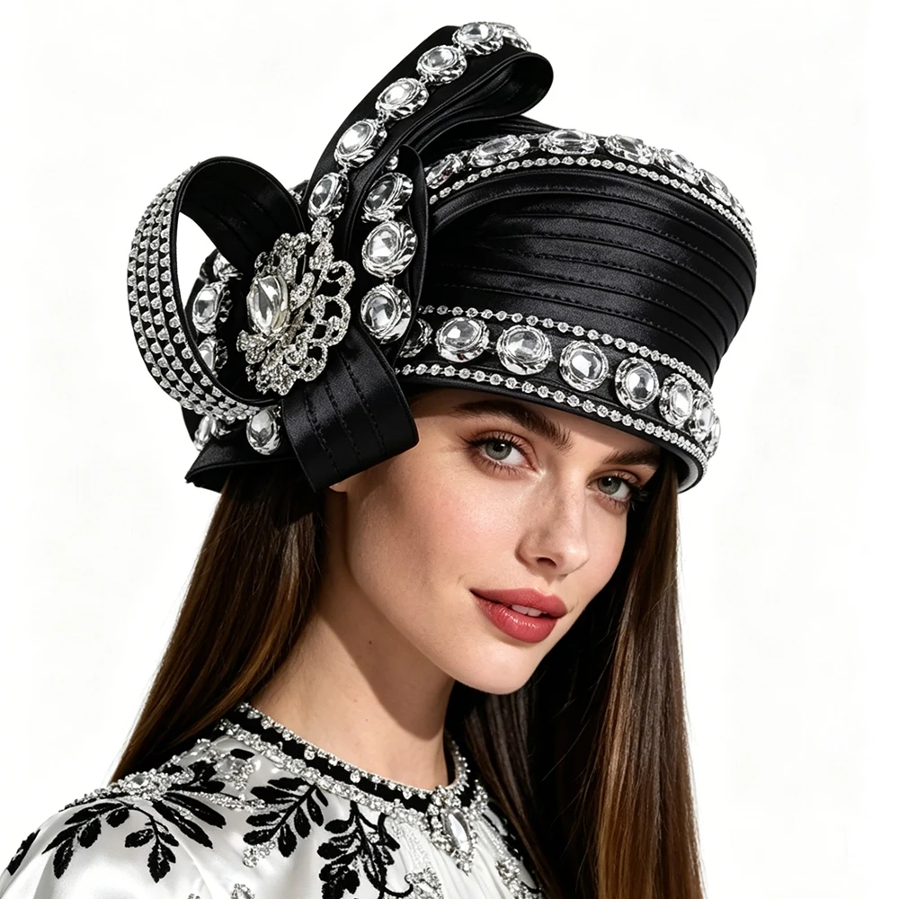 

Luxury Woman Rhinestone Horse Racing Club Tea Party Fascinator Hats Formal Church Bridal Wedding Formal Hat Headwear Accessories