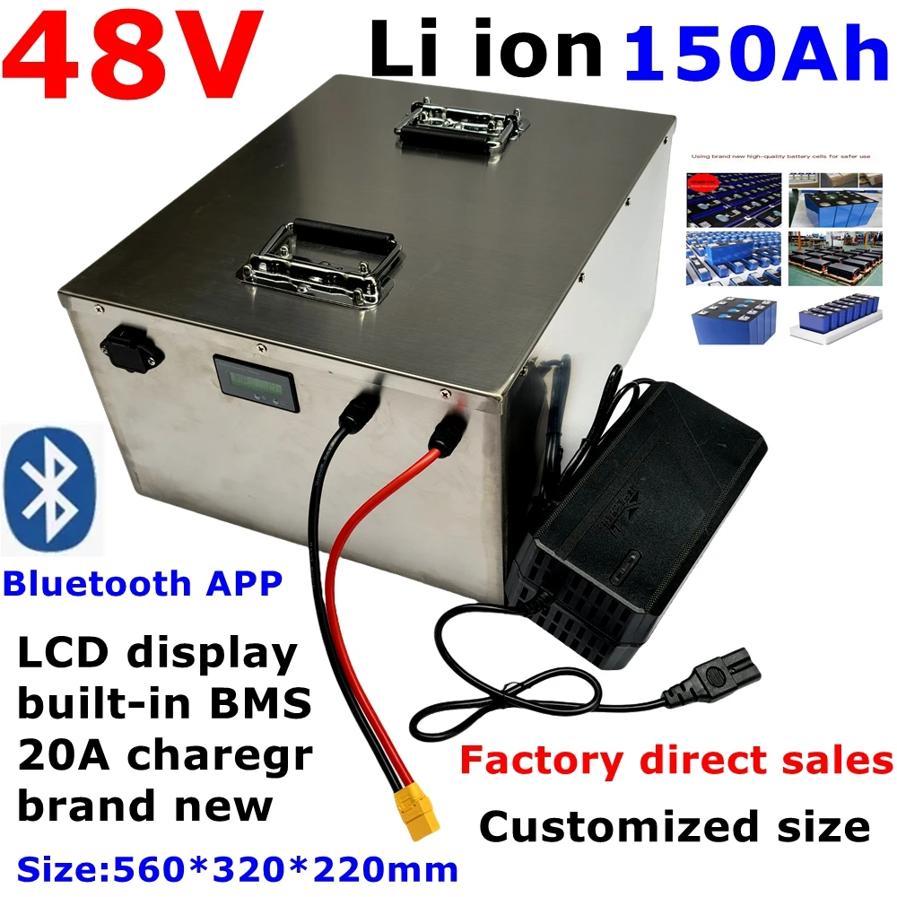 

48v 150ah lithium battery with bluetooth BMS RS485 communication for 48v 5kw 10kw Hybird inverter UPS so。