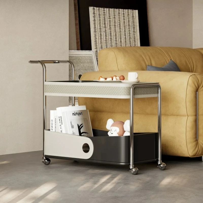 Saddle Leather Wheels Side Table Moving Space Saving Premium Italian Side Tables Cool Flexible Tavolino Da Salotto Accessories