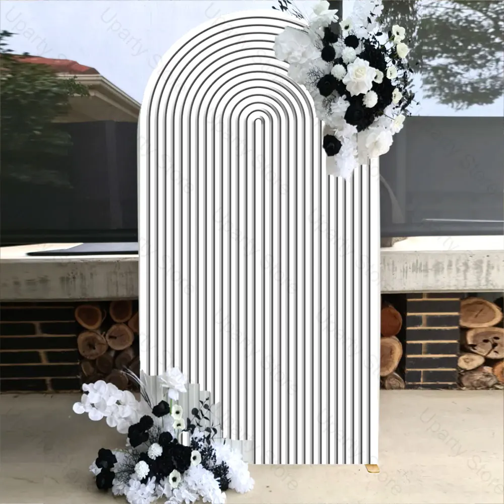 تموج قوس خلفية غطاء مجردة أسود أبيض تموج أعلى جولة حامل غطاء إطاري لعيد ميلاد الطفل دش حفل زفاف ديكور