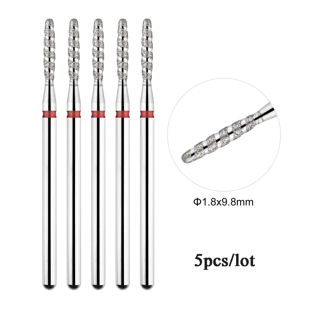 5Pcs/lot Diamond Nail Bits Tornado Flame Cuticle Drill Bit Pro Russian Electric File Bits for Nail Manicure and Pedicure 3/32\'\'