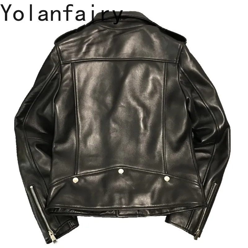 YOLANFAIRY 100% Genuine Leather Jacket Women Fashion Real Sheepskin Leather Coat Women Clothes Motorcycle Short Jackets 2026