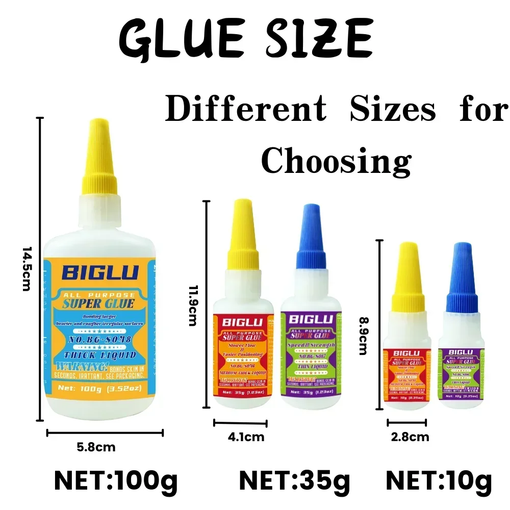 Premium CA Adhesive Thin Medium Thick Liquid Super Glue Strong General Purpose Quick-Bonding for PVC Wood Metal Plastic and More