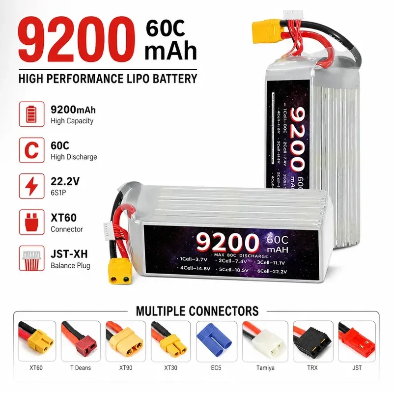 [NEW]  for 6S 22.2V 9200mAh 60C High Rate Lithium Battery for Drone Model Aircraft RC Helicopter Boat Ship A Product Battery
