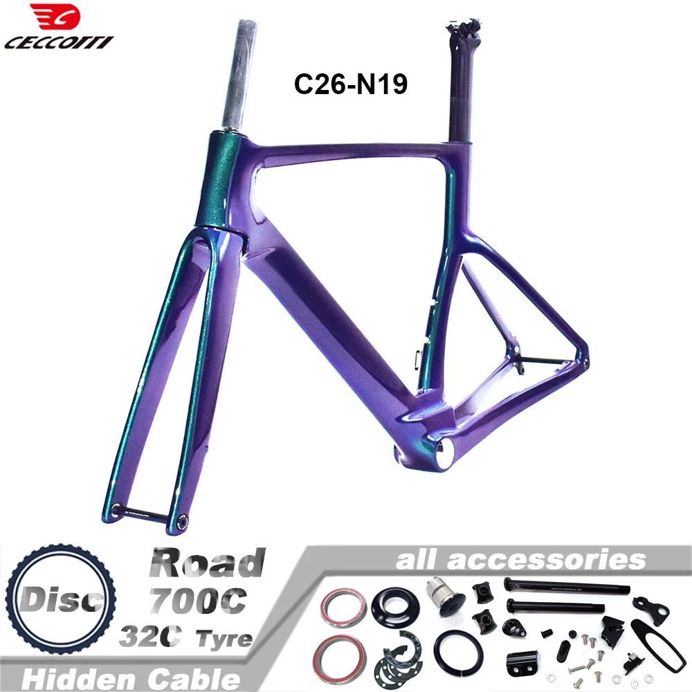 CECCOTTI RF26 Model 700C Carbon Road Bike Frame with Disc Brake And Full Inner Cable design Coustomized Color Bicycle Frameset