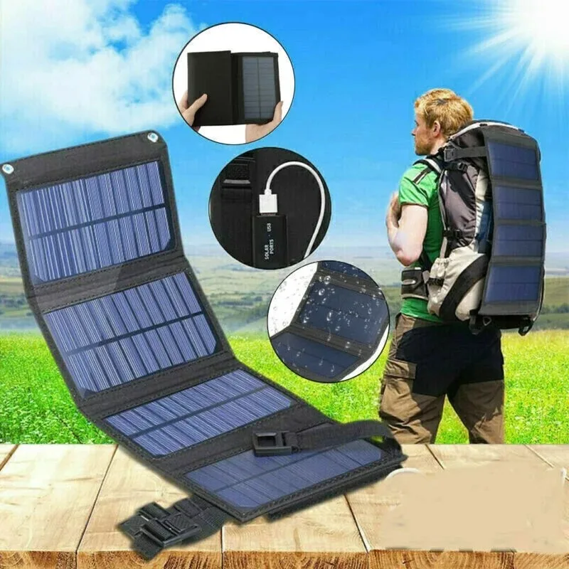 20W Foldable Solar Panel Charger with USB Ports, Portable Solar Power Bank for Phone, Tablet, and 12V Car Battery Maintenance