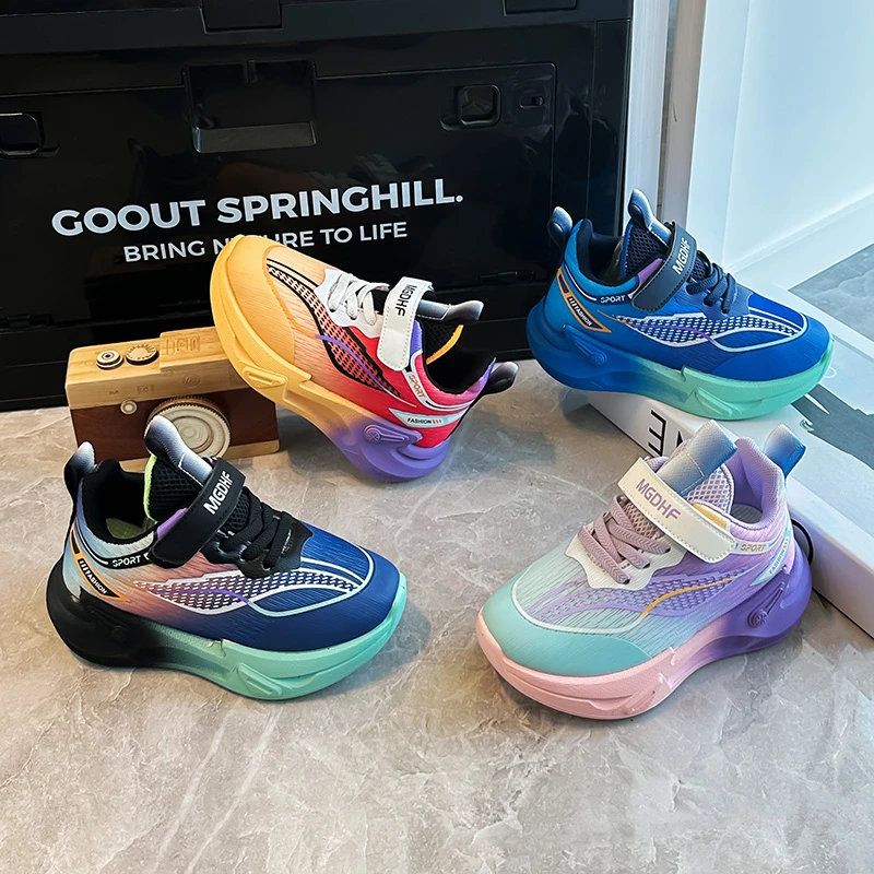 Kids Running Shoes Mesh Breathable Children Sports Shoes Hook&loop Casual 2026 Brand New Boys Girls Basketball Shoes Non-slip