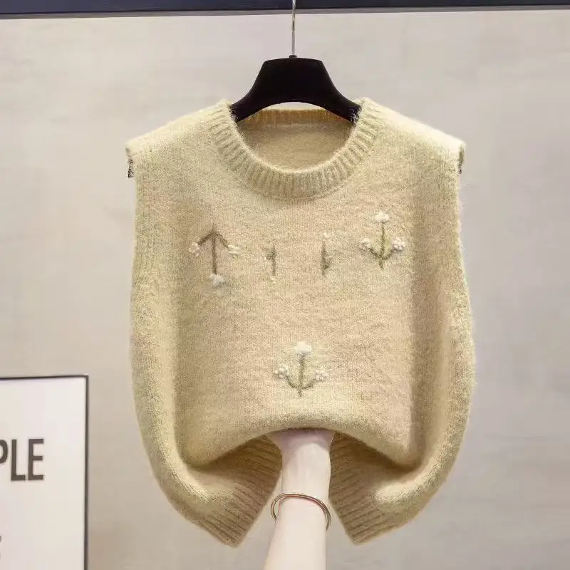 Nowa Krótka Dzianinowa Kamizelka Damska Jesienna Okrągły Dekolt Casual Uniwersalna Bezrękawnik Dzianinowy Sweter Kamizelka Damska Bluzki