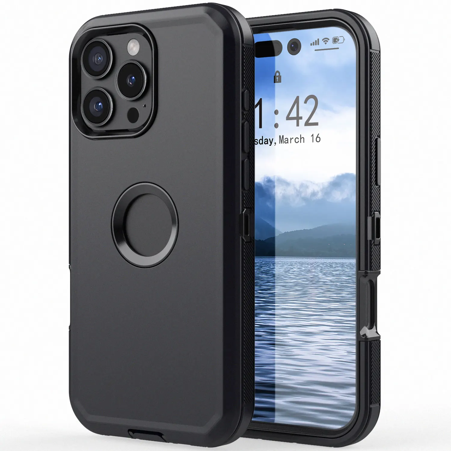 Czarne etui na iPhone'a 16 Pro Max 16 Plus 16 Pro 16 Wytrzymałe, odporne na wstrząsy, twarde, ochronne, wytrzymałe, hybrydowe etui na telefon 3 w 1 warstwy