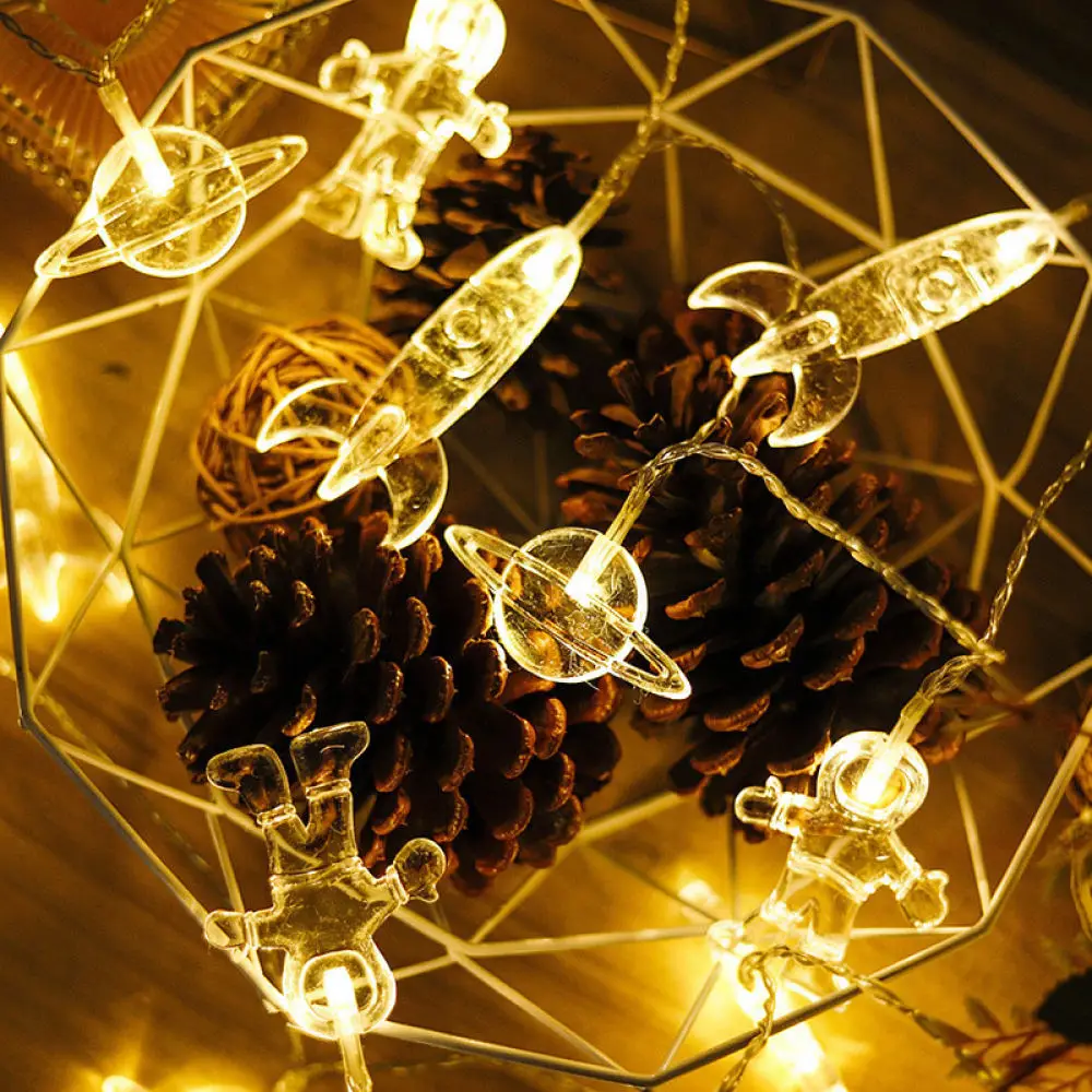For Galaxy Spaceman Rocket Led String Lights Battery Operated Fairy Garland For Children Room Home Party Lighting