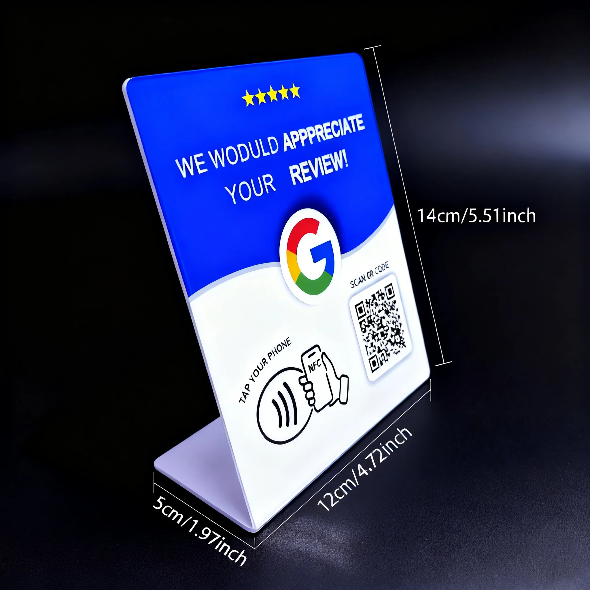 Hilo Programmable NFC 215 QR Code Google Review NFC Display Rack 13.56Mhz Five Star Rating System Customer Feedback Tool